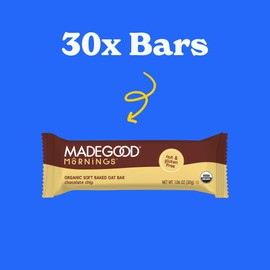 MadeGood Mornings Soft Baked Breakfast Bars, Chocolate Chip, 1.06 Oz (30 Count) Gluten Free Snacks