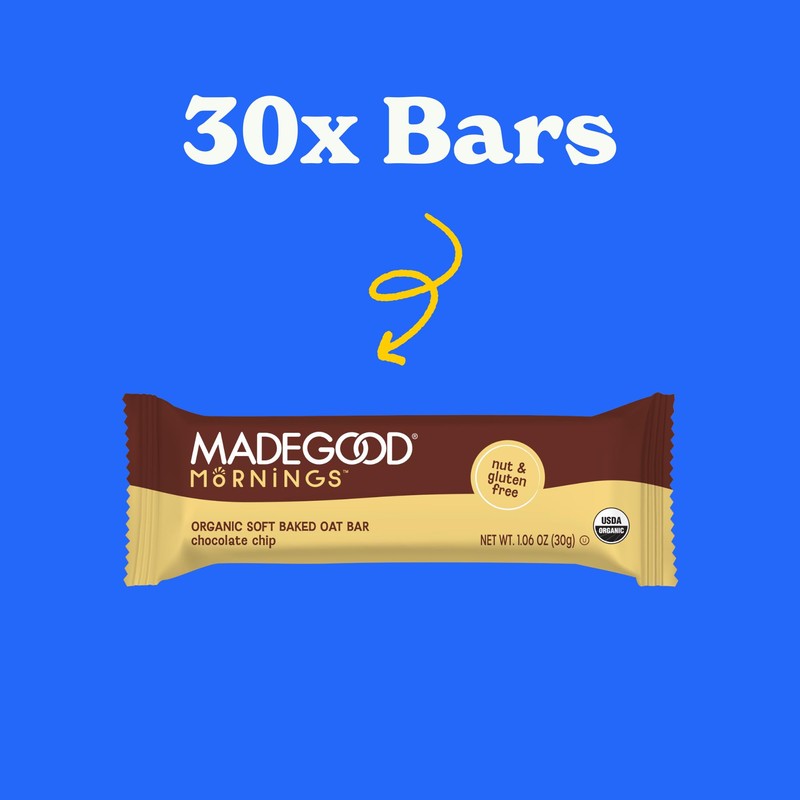 MadeGood Mornings Soft Baked Breakfast Bars, Chocolate Chip, 1.06 Oz