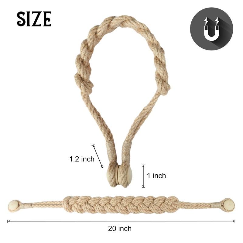 BEL AVENIR Jute Curtain Tiebacks Magnetic Woven Curtain Holdback Drapery