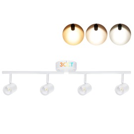 CLOUDY BAY 3 Color LED Dimmable 4-Head Track Lighting Kit,3000K/4000K/5000K Selectable 30W 2400lm CRI90,Adjustable Light Head Fixture for Accent Decorative Lighting,White