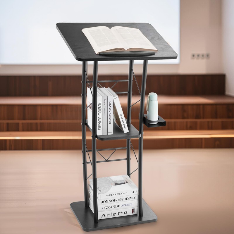 VEVOR Podium Stand, 47-Inch Metal Lectern, Curved Standing Podium with