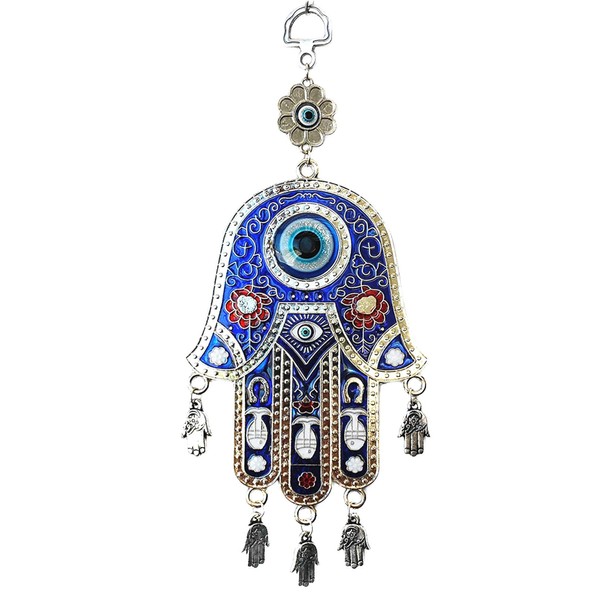 Blue Evil Eye Hamsa Hand Protection Wall Hanging Decoration Ornament (with Betterdecor Gift Pouch)