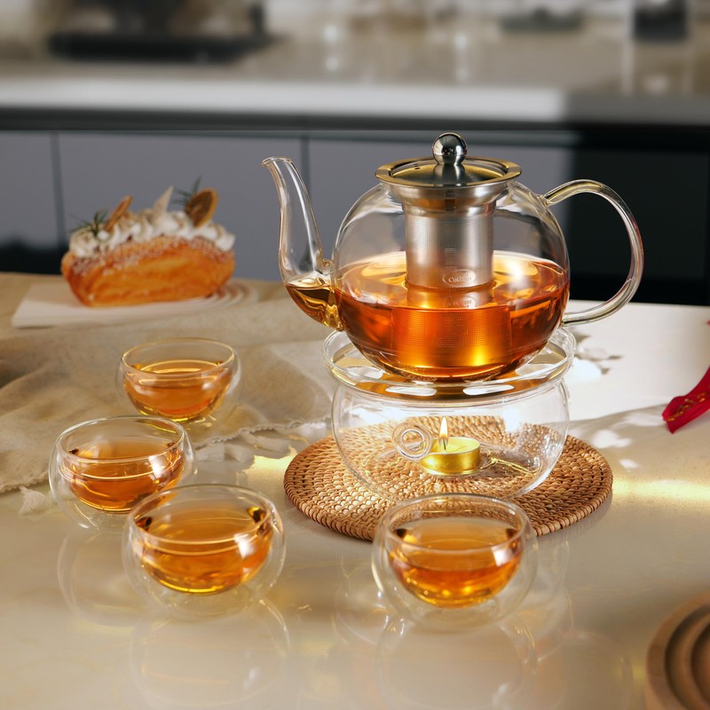 CNGLASS 40oz Glass Teapot with Removable Infuser,Clear Tea Kettle Stovetop