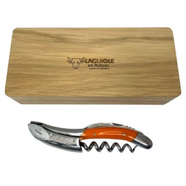 Laguiole En Aubrac Sommelier Waiter's Corkscrew, Corian Handle, Wine Opener With Foil Cutter & Bottle Opener, Stainless Steel Shiny Bolsters (Orange Corian)