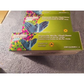 100 New Blue 3 MIL Nitrile/Vinyl Size Large Gloves Powder Free/Food Safe PPE MVP