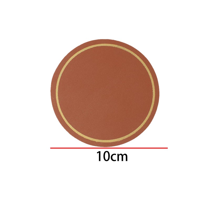 8 PCS Light Brown Leather Coasters, 10cm Gold Edge Round