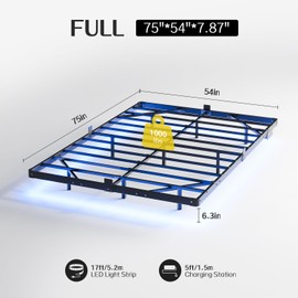 Full Size Modern Floating Bed Frame with Smart LED Lights, USB Charging Station, Sturdy Metal Platform, No Box Spring Needed, and Easy Assembly