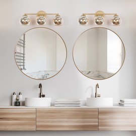 ZEVNI Gold Bathroom Vanity Light, Modern 3-Light Bathroom Lights Over Mirror with Mercury Glass Globes, 21" * 7" * 8"
