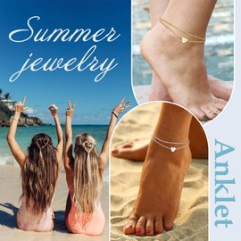 Womens Anklets Jewelry Ankle Bracelets for Women Summer Beach Heart Initial L Anklets