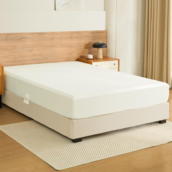 Queen Fitted Sheet, 100% Long-Staple Cotton Dual-Lock Fitted Sheet for