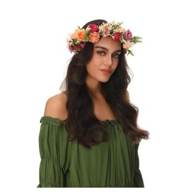 Floral Crown Headpiece, Pink and Peach Roses, Wedding Hair Wreath, Boho Style