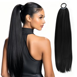 Ponytail Extension, Ponytail Hairpiece, 60 cm Long Straight Braid Extensions, Hairpiece, Hair Extension Braid with Drawstring, Hair Extensions for Women and Girls (Black)