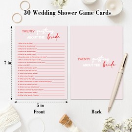 Wedding Games Cards Bridal Shower Game Set - Twenty Questions About The Bride, 30 Pink Wedding Shower Game Card, Bridal Shower Engagement Party Wedding Games for Guests, Wedding Party Supplies -P09