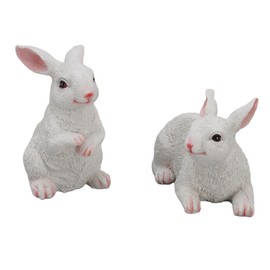 1 Pair Bunny Rabbit Ornaments Decorations Resin Art Craft Animal Model Sculpture Statue Figurine for Balcony Garden