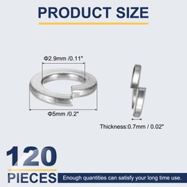 sourcing map 4# Spring Lock Washer, 304 Stainless Steel Split Lock Washers for Screws Bolts Cars Construction Machinery Silver Pack of 120