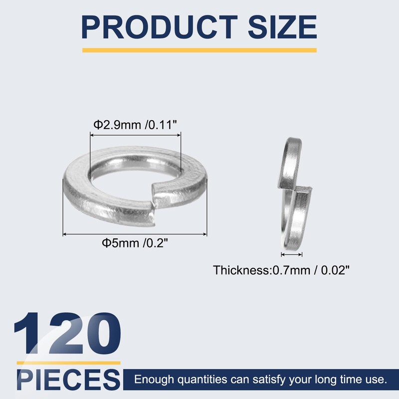 sourcing map 4# Spring Lock Washer, 304 Stainless Steel Split