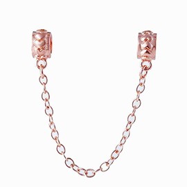 Safety Chain Charm 925 Sterling Silver Heart Charm Spacer Charm for DIY Bracelet (Q(Rose Gold))