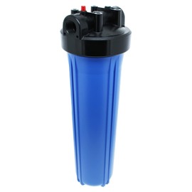 Neo-Pure 20-Inch Water Filter Housing with Blue Sump and Black Cap, Includes Pressure Relief Button, 1-Inch NPT Inlet and Outlet, Fits Standard 20" x 4.5" Cartridges