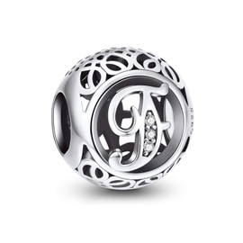 NINGAN Abalorio de Letra del Alfabeto, Plata de Ley 925, Compatible con Pulseras Europeas (Letra F)