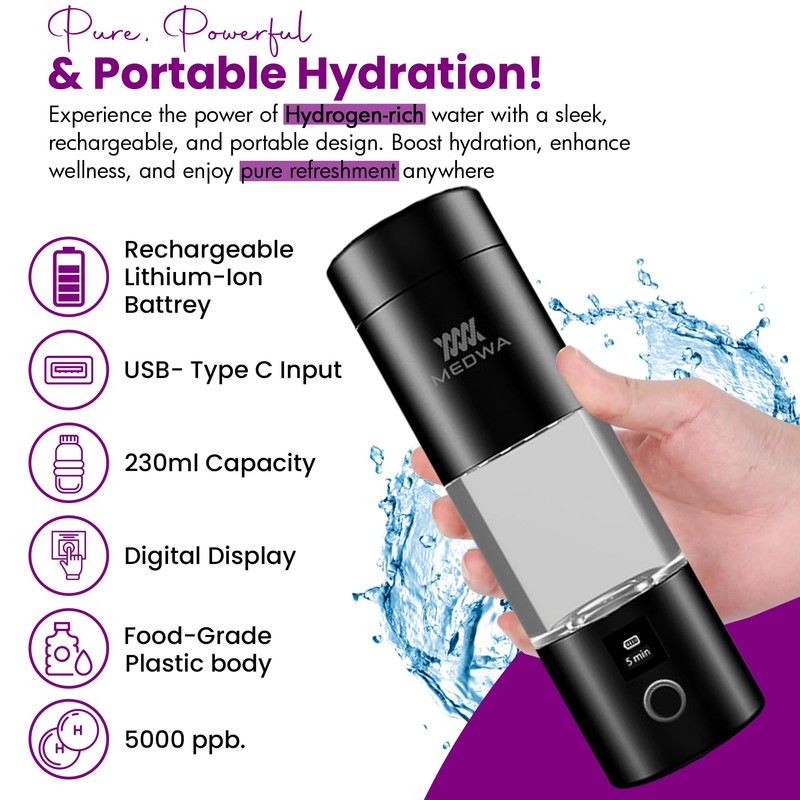 Rechargeable Hydrogen Water Bottle Generator with Cup for 230ml Rich