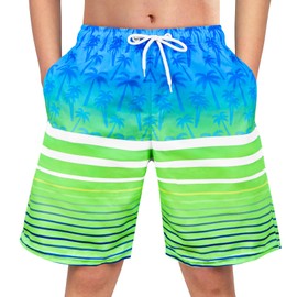 OlyPegic Boys Swim Trunks Size 10-12, Boy Swim Shorts Quick Dry Boys Bathing Suit Swimsuit Swimwear Toddler Kids Beach Board Shorts Youth Running Swimmming Trunks(Coconut Tree)