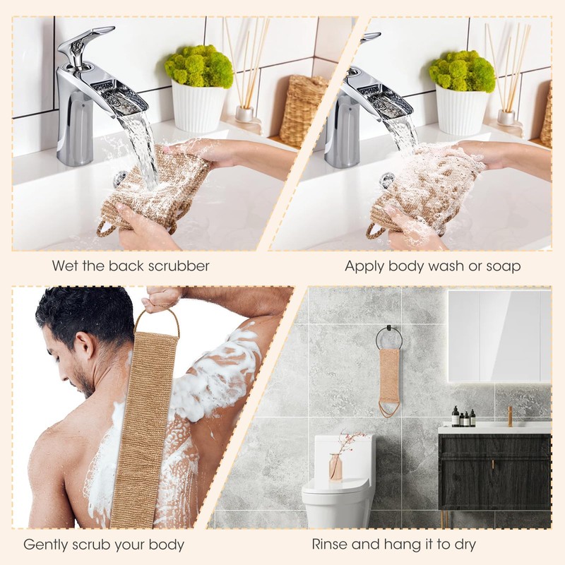 GoldOars Back Scrubber for Shower Bamboo Fibre Exfoliating Scrubber Sponge