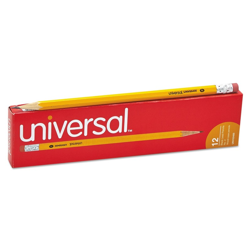 Universal UNV55400 HB #2 Woodcase Pencil - Black Lead/Yellow Barrel
