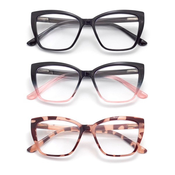 FoxMook 3-Pack Reading Glasses for Women, Oprah Style Frame Spring