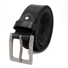 ROYALZ Antique Vintage Leather Belt for Men Buffalo Leather Made of Robust 4 mm Full Leather Jeans Men's Belt with Pin Buckle 38 mm, black