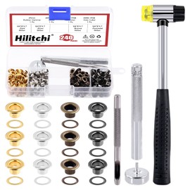 Hilitchi 484Pcs 3/20 Inch - 4mm 4 Colors Thicken Grommet Eyelets Metal Eyelets with Washers and Install Setting Tools Assortment Kit, Hole Self Backing Eyelet for Bead Cores, Clothes, Leather, Canvas