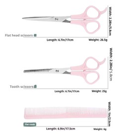 Hair Cutting Shears Set with Professional 6.7inch Hair Cutting Shear, Hair thinning Scissor and Comb(Pink). Stainless Steel Hair Scissors, Barber Thinning Scissors, and Comb Kit for Women/Men/Kids.
