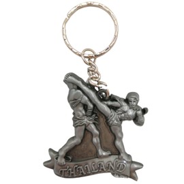 Muay Thai Keychain, Kick Boxing Keyring, Fighter Keychain, Fighting Postures Metal Key Holder, Silver, One Size