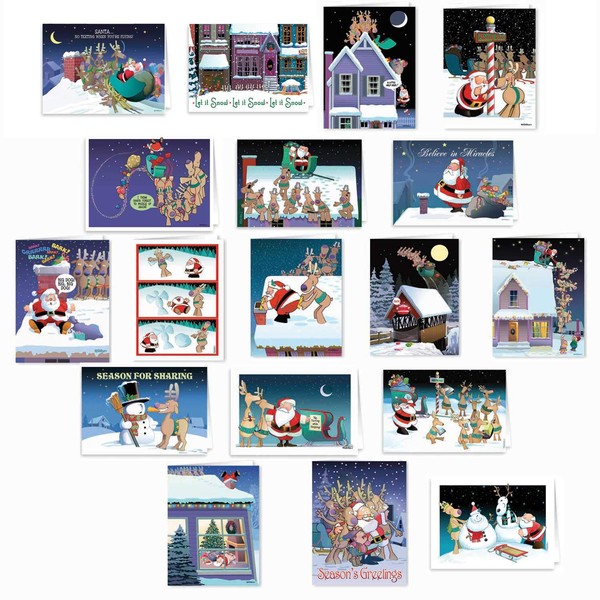 Boxed Set of 36 Funny Christmas Card Variety Pack - Ultimate Boxed Pack Cards & Envelopes - 18 Different Humorous Designs