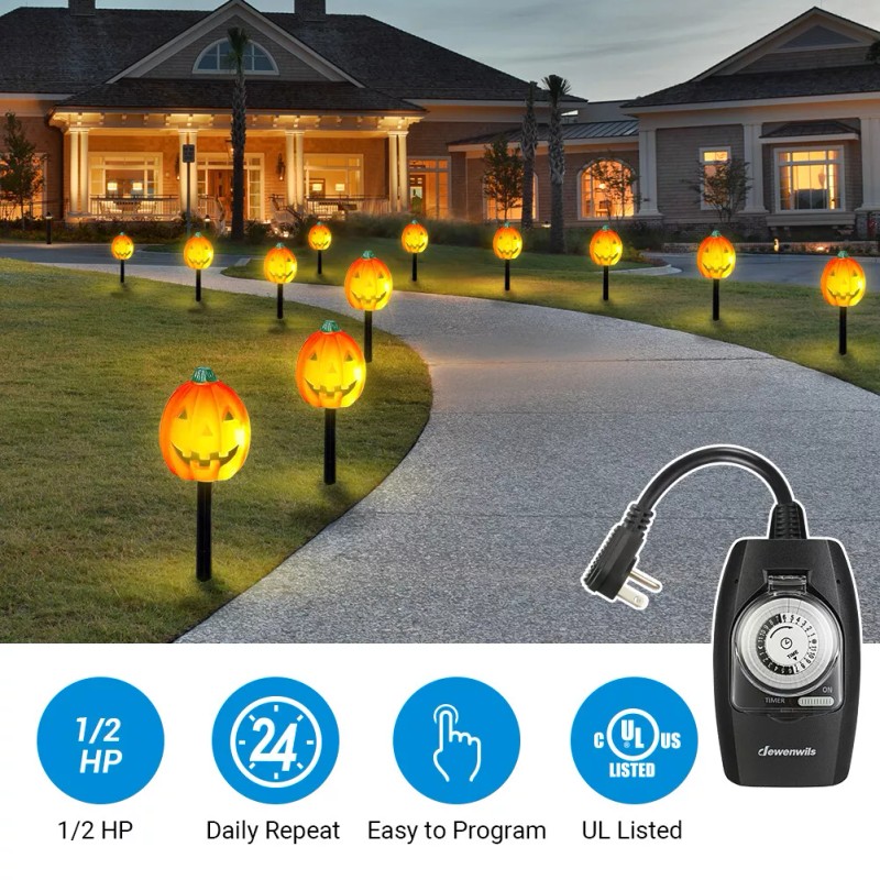 DEWENWILS Outdoor Light Timer Switch 24-Hour Programmable Timer for Christmas