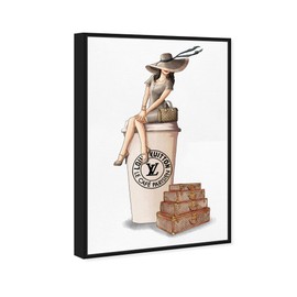 The Oliver Gal Artist Co. Fashion and Glam Framed Wall Art Canvas Prints 'Cafe au Lait Paris Dark' Travel Essentials Home Décor, 20" x 30", Brown, White