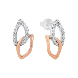 Amor 2026209 Women's Stud Earrings 925 Sterling Silver with Synthetic Zirconia 1.5 cm Bi-Colour Comes in Jewellery Gift Box, Sterling Silver, Cubic Zirconia