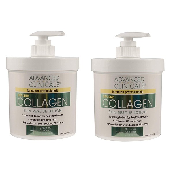 Advanced Clinicals Collagen Skin Rescue Lotion - Hydrate, Moisturize, Lift, Firm. Great for Dry Skin (Two - 16oz)