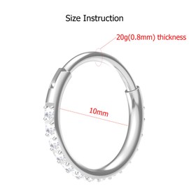NewkeepsR Steel 20G×10mm Medical Implant Grade Diamante Jeweled Diamond Nose Ring Hoop, Hinged Hypoallergenic Paved Clear Gems Line Orbital Earring Jewellery Piercing for Women