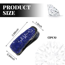 Wevdn 2 PCS Car Sun Visor Glasses Holder, Fashion Bling Car Eyeglasses Sunglasses Hanger for Women Girls, Glasses Holder Clip Hanger Mount with Ticket Card Clip, Car Accessories (Dark Blue)