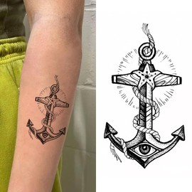 Oottati 2 Sheets Gothic Anchor Small Tiny Temporary Tattoos for Adults Men, Nautical All Seeing Eye Fake Tattoo Stickers, Waterproof Long Lasting Body Art for Arm Chest