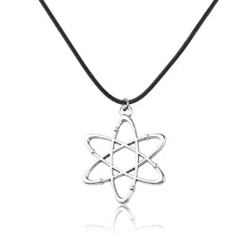 BEKECH Atom Necklace Atom Charm Leather Cord Chain Necklace Anatomoy Chemistry And Science Gifts Space Atom Science Jewelry (SILVER)