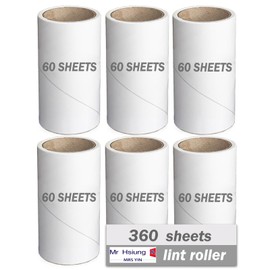 360 Sheets Lint Roller Refills - Pack of 6 Replacement Sheets for Dust Cleaning