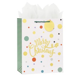 LEAYUGF 13" Large Christmas Gift Bag with Tissue Paper Colorful Polka Dots For Christmas Birthday Anniversaries Supplies with Handles