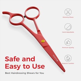 6.5" Hair Cutting Scissors for Professional, Barber & Hairdresser - Extremely Sharp Hair Shears for Cutting, Trimming, Grooming, Precision - Right Hand Hair Scissors for Men, Women, Adults (RED)