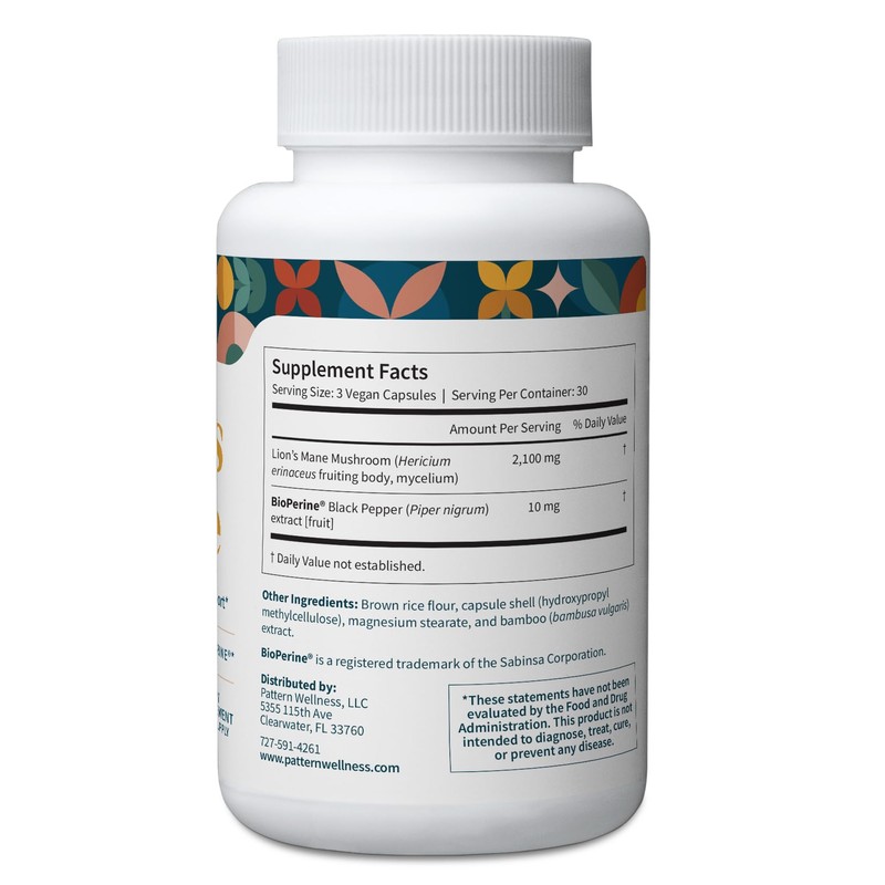 Pattern Wellness Lion’s Mane Mushroom – Supplement Capsules for Cognitive
