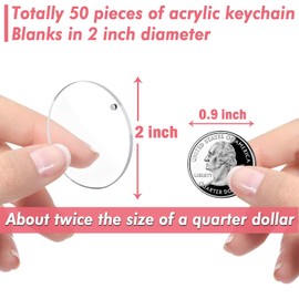Audab 50 x Clear Acrylic Round Keyrings, 5 cm, 50 pieces