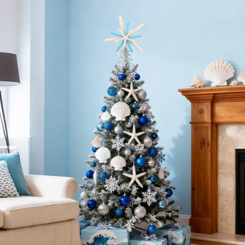 Blue Natural Starfish Tree Topper – Nautical Coastal Blue for