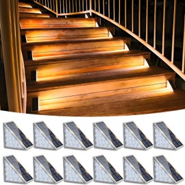OMTLED Solar Stair Lights, Waterproof Solar Step Lights for Deck, Steps, Patio, and Garden, Solar Powered Outdoor Stairway Lights for Home Decoration (Warm White, 12Pack)