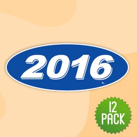Versa-Tags Versa Tags 2016 Oval Model Year Car Dealer Window Stickers Proudly Made in The USA Versa Oval Model Windshield Year Stickers are Blue and White in Color Come Twelve (12) to A Pack