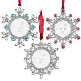 GUOER Christmas Tree Snowflake Picture Frame Ornaments Holiday Keepsake Gift Home Decor Christmas Decorations Xmas Gifts Pendant with 2" Photo Frame Christmas Tree (3 Color, 3 Pieces Set)